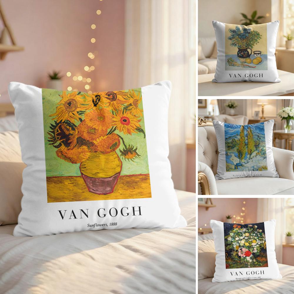 Vincent Van Gogh Nordic Art Cushion Cover Silky Short Plush Invisible Zipper Dustproof Sofa Pillow Case For Home Decor