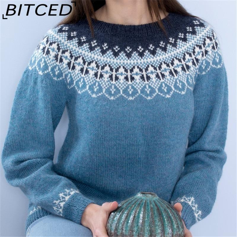 BITCED Women's Sweater - O-Neck Color-Blocked Oversized Fashion Pullover Knit