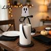 Solid Wood Standing Rack Halloween Paper Towel Roll Holder, Ghost/Pumpkin/Witch's Hat/Bat Decor, Fall Seasonal Kitchen Storage Durable Reel