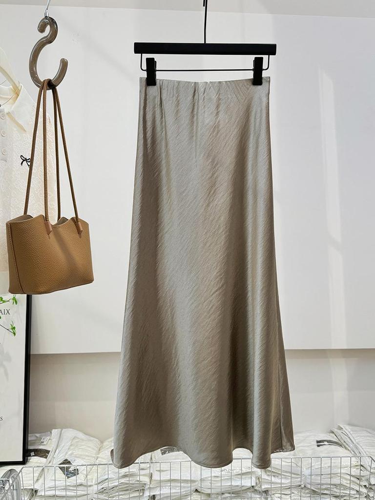 Silky Autumn 2024 Double-Sided Satin Floor-Length High-Waist Mermaid Maxi Skirt for Women