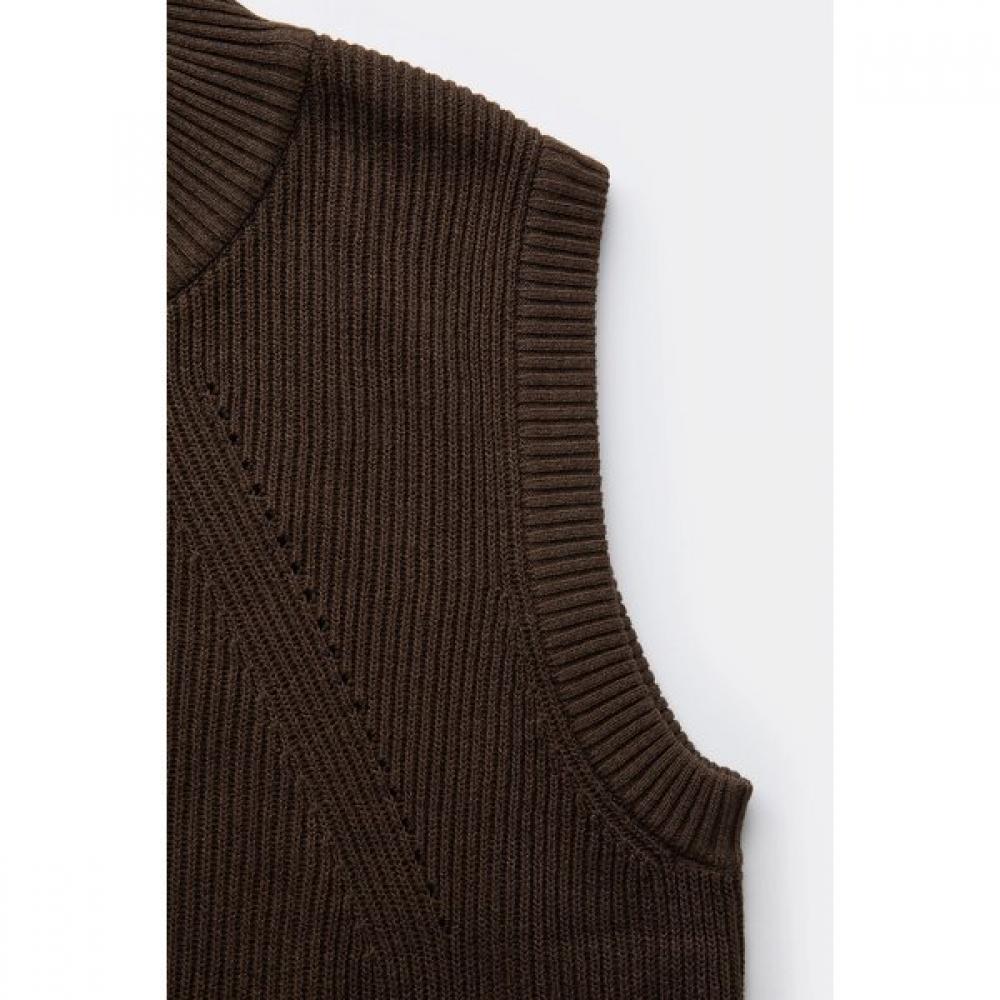 Customellow Loose Fit Turtleneck Knit Zip Vest Brown Cwwaw25901brd