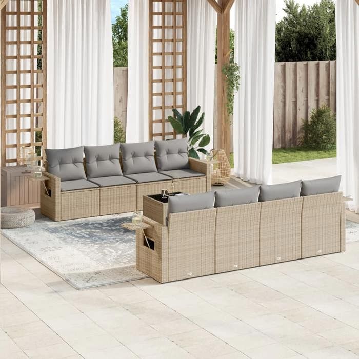 VidaXL Garden Lounge Set with Cushions 9 Pcs, Patio Sofas, Patio Furniture Set, Outdoor Furniture, Beige 3219948