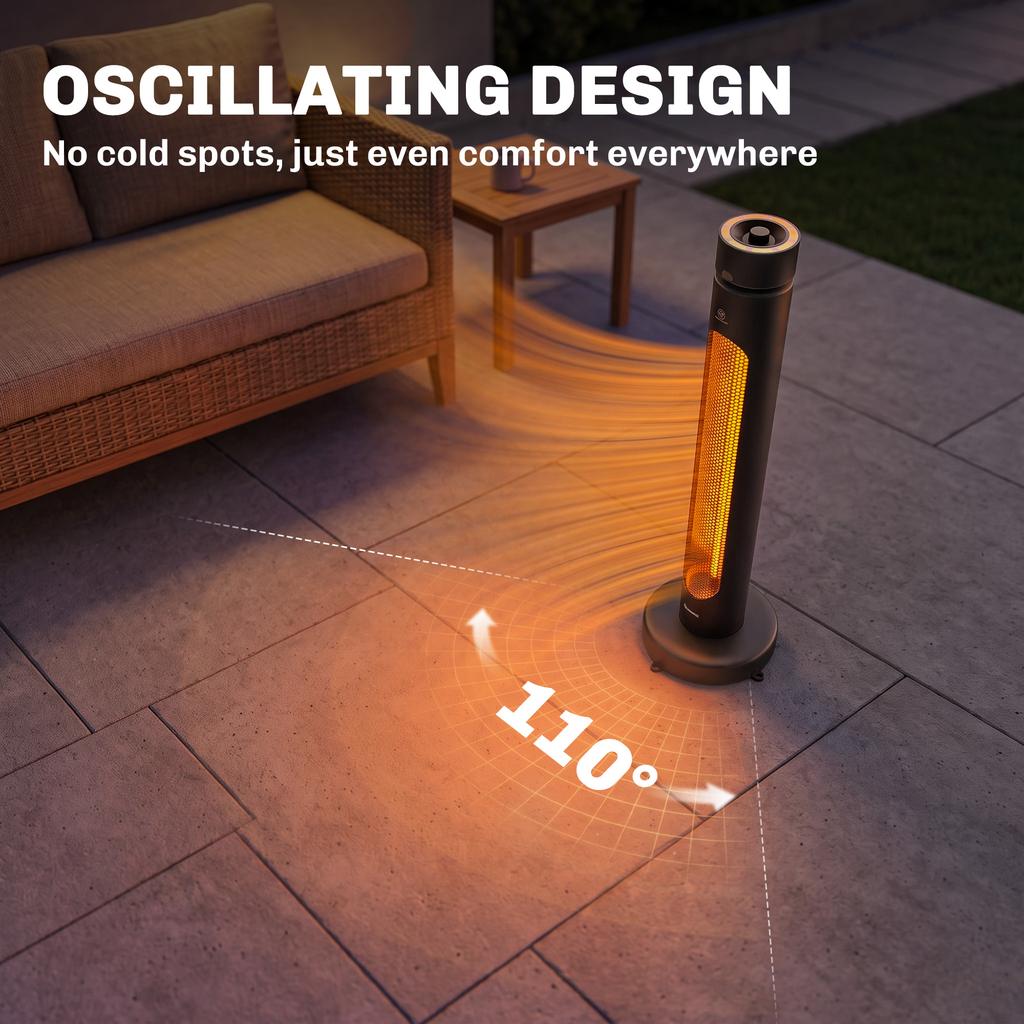 2000 W Electric Infrared Patio Heater, Free Standing Oscillating Outdoor Garden Heater with Knob/Remote Control, Black