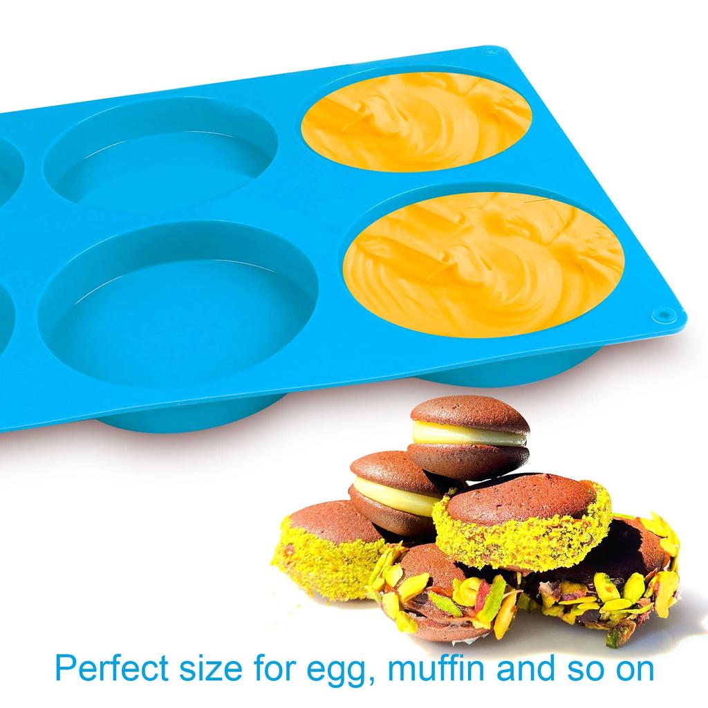 2 6-in -4-inch round silicone baking molds suitable for cream sandwich pie corn bread candy eggs muffins soap etc. Blue