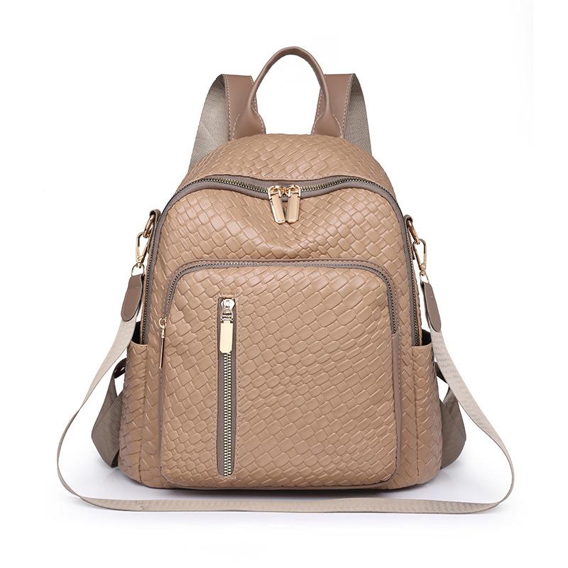 

Жіночий м який шкіряний рюкзак однотонний учнівський шкільний портфель хакі