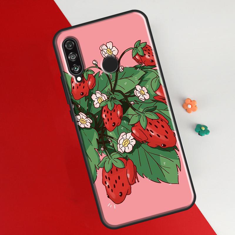 Cottagecore Fruit Strawberry Frog Case For Huawei P50 Pro P20 P30 P40 Lite P Smart 2019 Nova 9 5T Cover For Honor 50 8X 9X