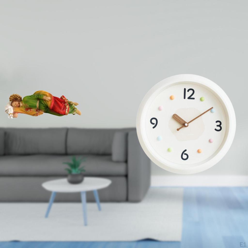 Resin Joseph Sculpture Decorative Desk Display with Modern Wall Clock Large Numerals Quiet Hanging