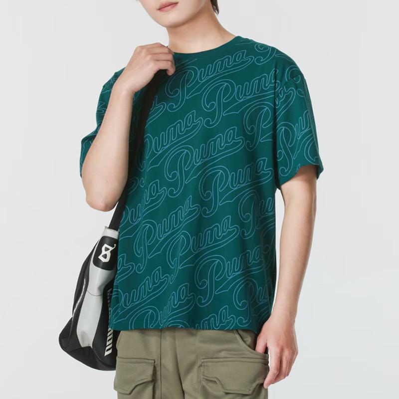 Puma Letter Print Comfortable Breathable Short Sleeve T-Shirt Men Tops Green 630938-60