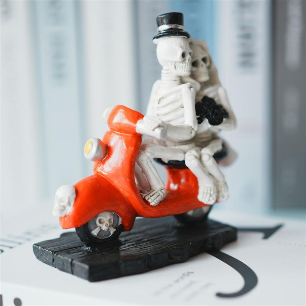 Halloween Skeleton Couple On Motorcycle Decor Skull Figurine Home Ornaments For Party Room Shelf Desktop Decoration Gifts