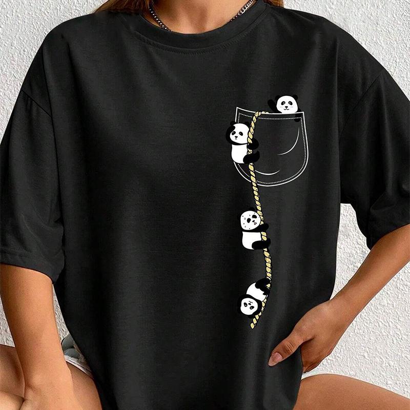 

Модная женская креативная футболка с принтом панды и рисунком животных, забавная повседневная футболка с круглым вырезом и короткими рукавами, летняя женская футболка 4XL чёрный
