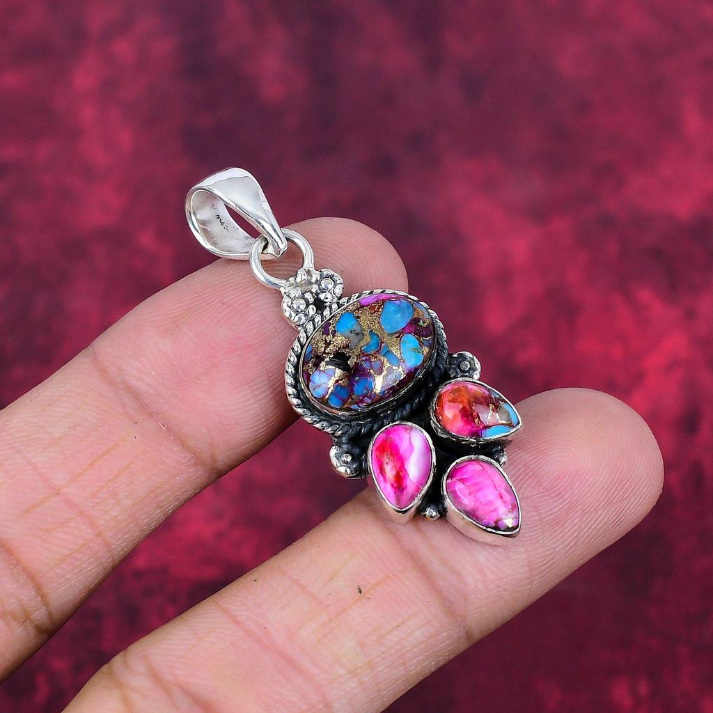 Pink Spiny Oyster Turquoise Pendant Gemstone Jewelry, 925 Solid Sterling Silver Pendant, Handmade Jewelry Birthstone Pendant, Gift For Him