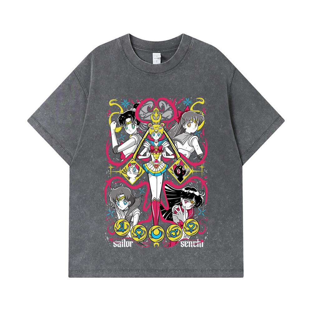 275 GSM Washed T-shirts 100% Cotton Sailor Moon V2 Print Unisex Heavy Cotton T Shirt