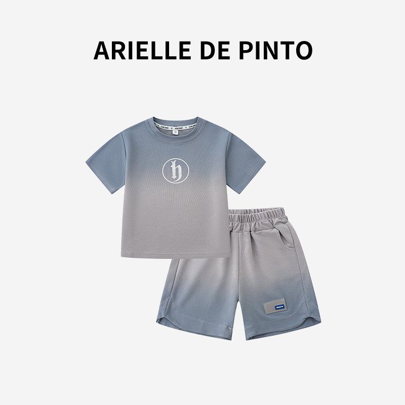 French Arielle De Pinto Boys Suit Summer Boys Clothing Gradient Short-Sleeved Shorts Casual Suit Blue 120