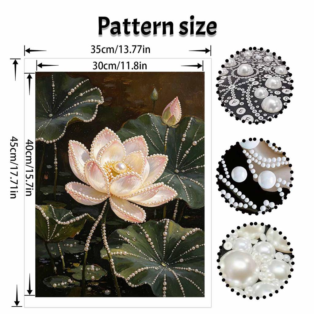 Pearl Lotus Painting Kit. Painting Art Handmade Diy Home Decoration Painting. Elegant Floral Wall Decor. Luxury Pearl Embellishment.