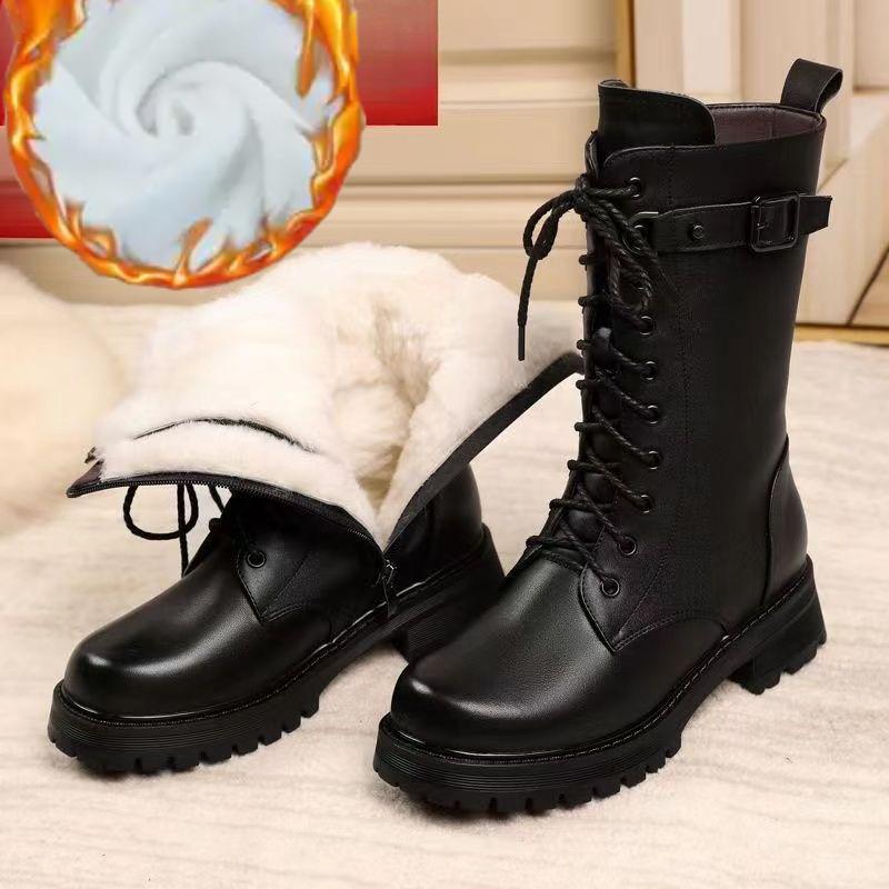 

Женские кожаные зимние ботинки большого размера с толстым плюшем, теплые, в байкерском стиле, женские ботинки в британском стиле, женские зимние ботинки 35