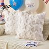 Romantic Room Decor Plush Throw Pillow Cover Heart Embroidery Cushion Case with 3D Bowknot Jacquard Cute Bow Tie Cases Soft Fluffy Decorative