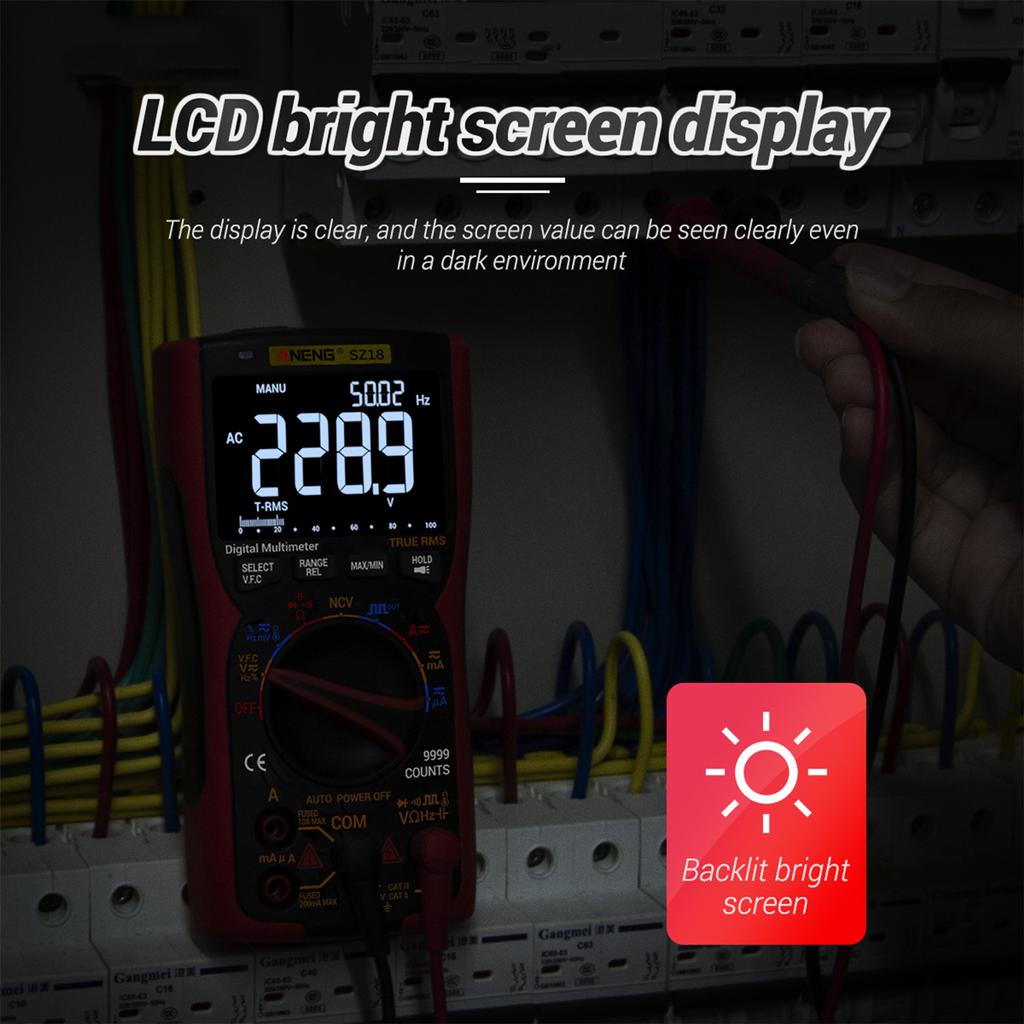 Aneng SZ18 Digital Multimeter 9999 Counts T-RMS LCD Universal Tester AC/DC Voltage & Current