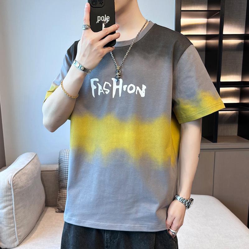Men's 2024 Summer Trendy Round Neck Pure Cotton Short-Sleeve T-Shirt with Print