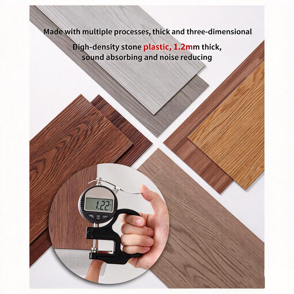 Selbstklebende Holzmaserung Vinyl-Bodenfliesen 1,2 mm Dicke Wasserdicht Abriebfest Abziehen und Aufkleben für Wohnzimmer Schlafzimmer Küche Büro Hotel