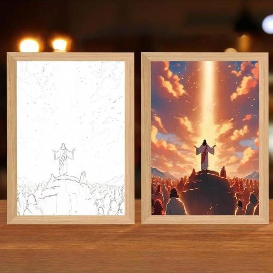 İsa Lamba LED İsa Çerçeve Işığı Yumuşak Işık Kısılabilir Tablo İsa Gece Lambası Aydınlatmalı Kilise Lambası Dekor