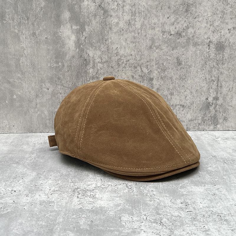 

2024 Unisex Retro Suede Duckbill Cap - Reversible British Beret for Autumn & Winter Adjustable M (56-58cm)