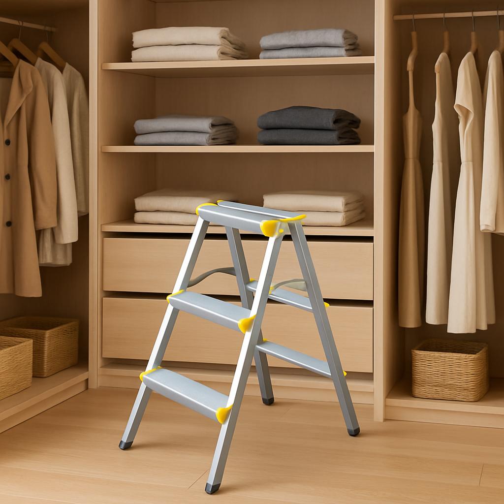 3 Step Stool Herringbone Ladders Foldable Aluminum Alloy Ladder Sturdy Step Rack Working Stools for Garage Home Outdoor Work