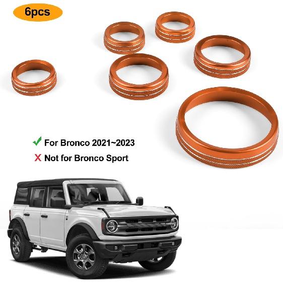 6pcs for Ford Bronco Accessories 2021 2022 2023 2024 Car Auto Interior Center Console Knobs Decoration Cover Trims -Orange