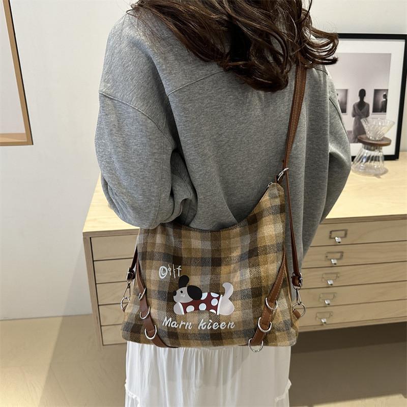 Letters Kieen Marn Cotton Tote Bag Plaid Pattern Soft Structure Work Travel