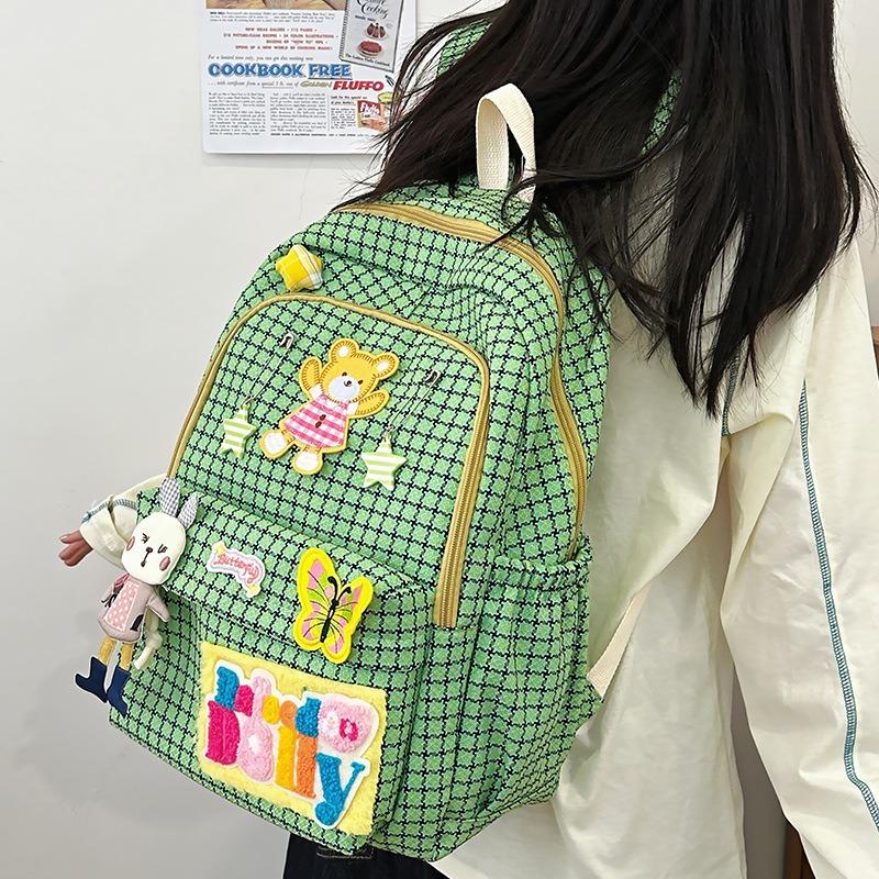 School bag plaid school bag female college student backpack small fresh soft girl cute contrasting color popular backpack