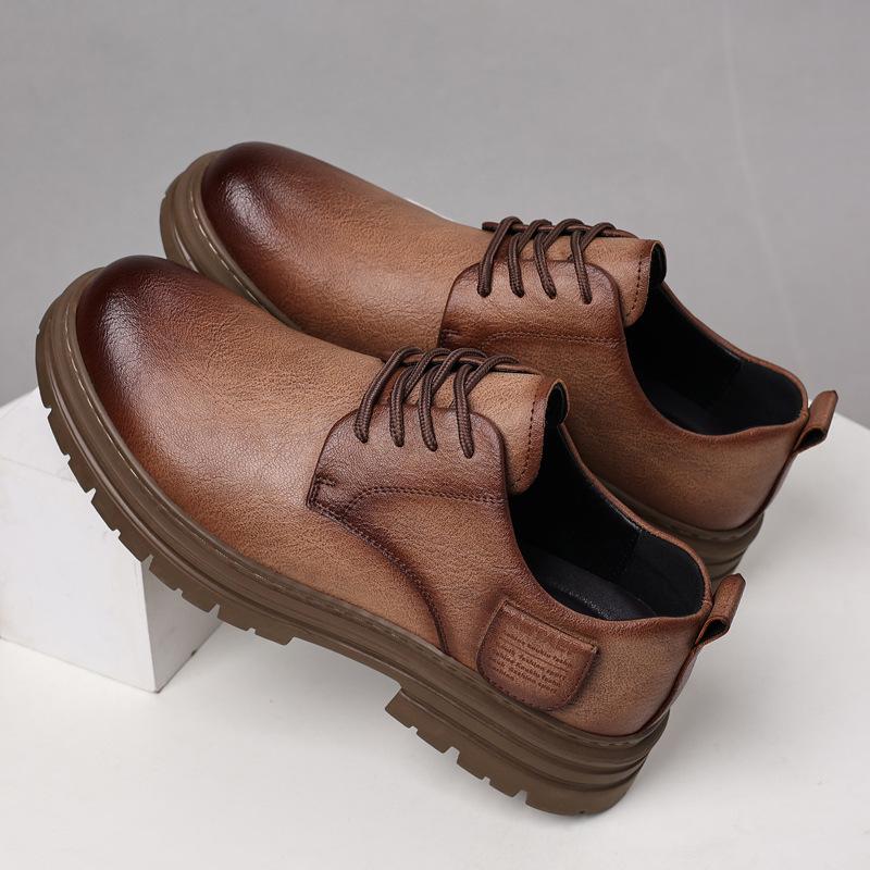 Spring Autumn Cow Leather Platform Shoes for Men New Designer Causal Solid Color Men's Dress Shoes Ankle Boots Male