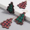 Retro Long Christmas Tree Wood Earrings for Women Creative Xmas Plaid Cookie Trees Drop Earring Party Jewelry Gifts