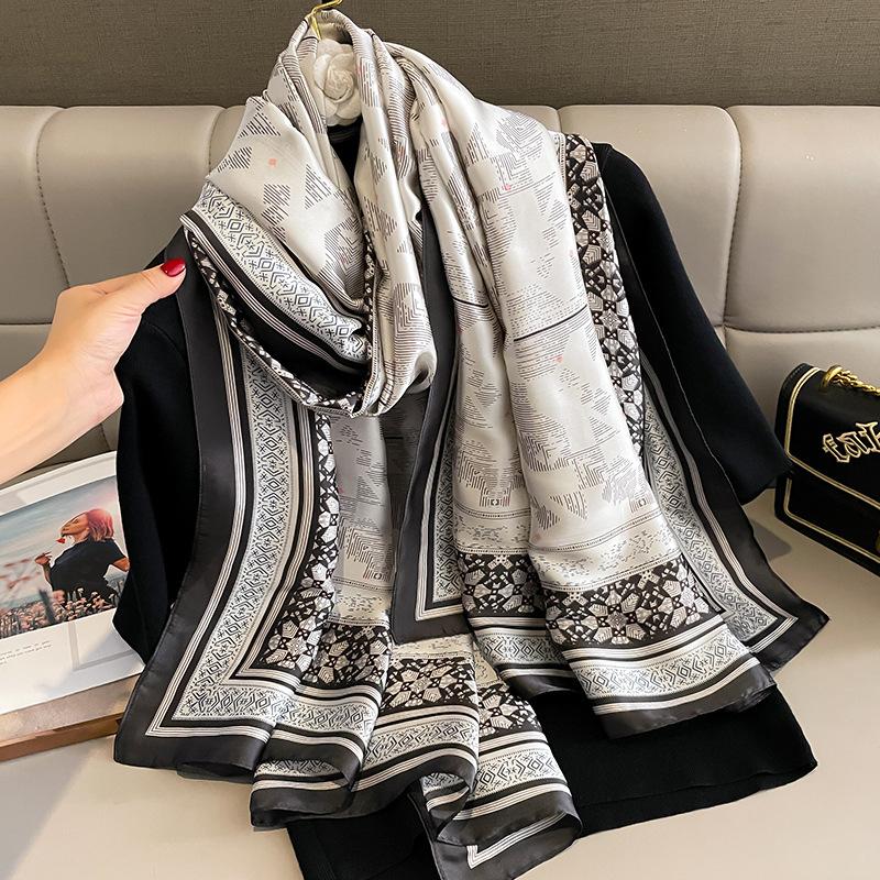 Casual Fashion Twill Silk Scarf for Women Print Wraps Headband Shawl Stoles Hijab Lady Square Foulard Bandana 