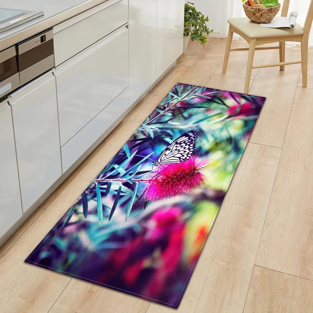 Butterfly Flower Pattern Home Kitchen Floor Mat Door Front Decoration Floor Mat