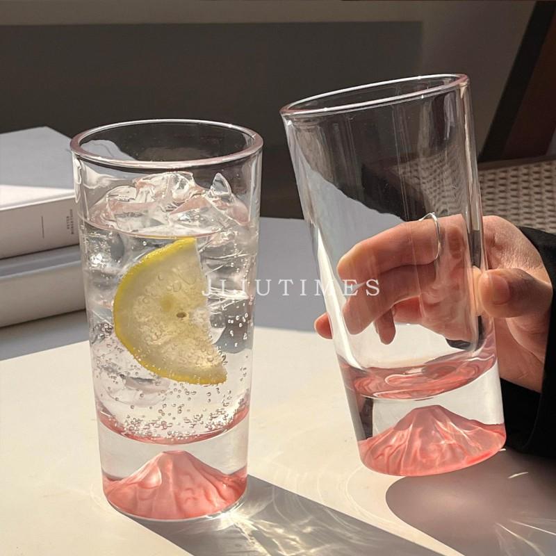 Frosted Pink Mount Fuji Glass Tumbler 210ml 350ml MinimalistDesign Coffee Whiskey Water Cup Home Office