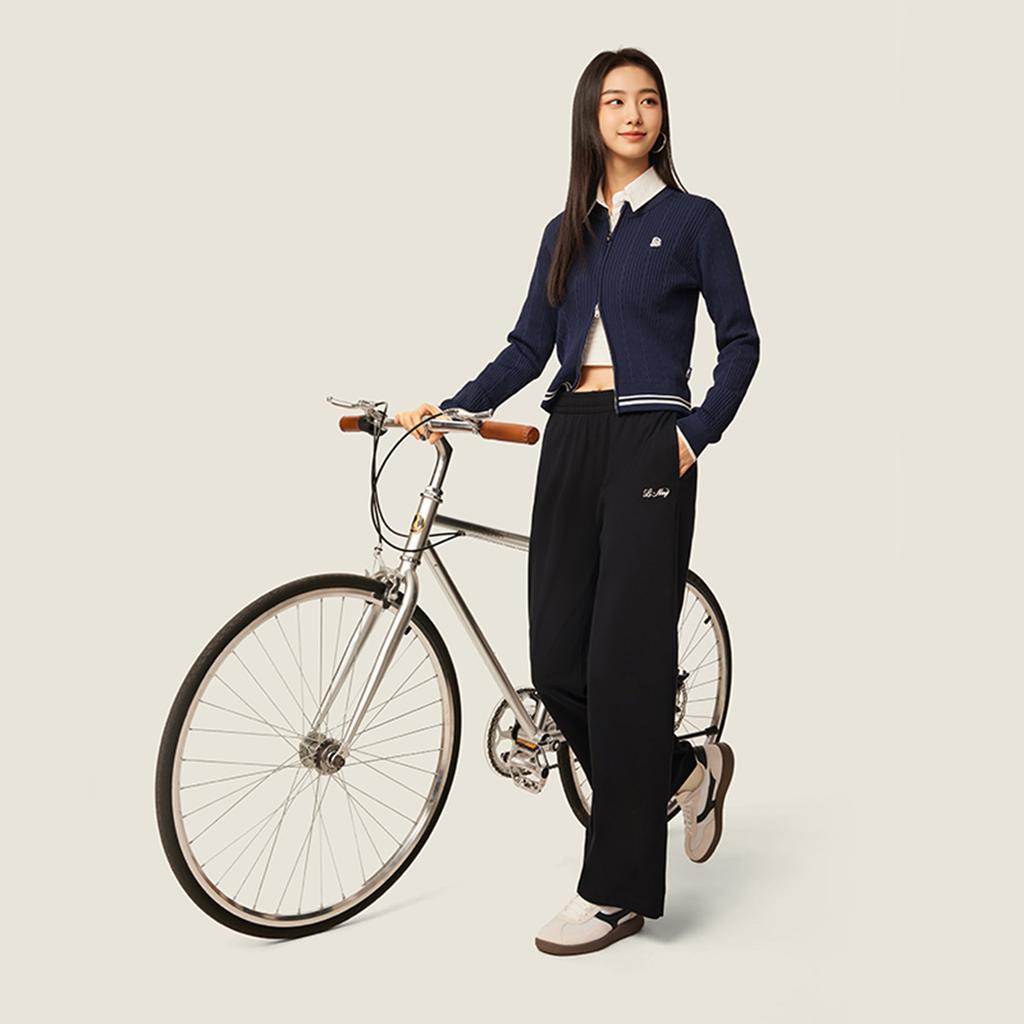 Li-Ning Comfortable Casual Breathable Simple Versatile Straight Leg Mid Rise Knitted Sports Pants Women bottoms Black AKLV348-3