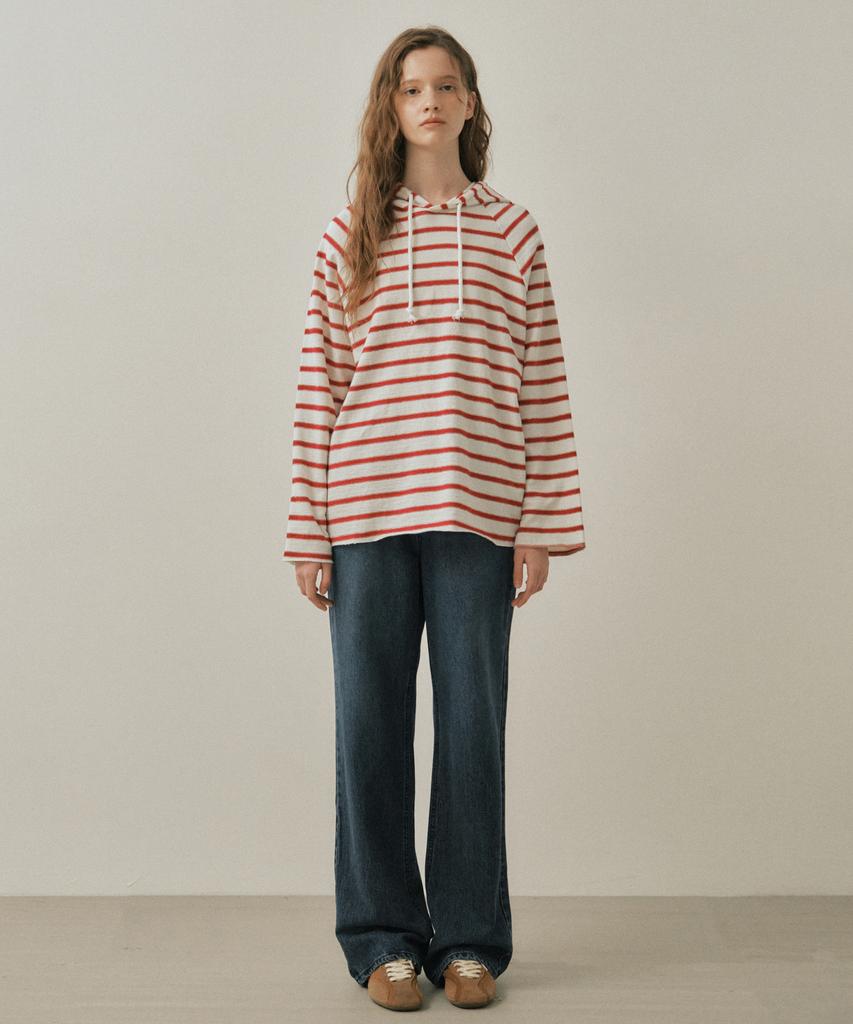 Striped Waffle Hooded Sweatshirt_Red(W25-Tp35)