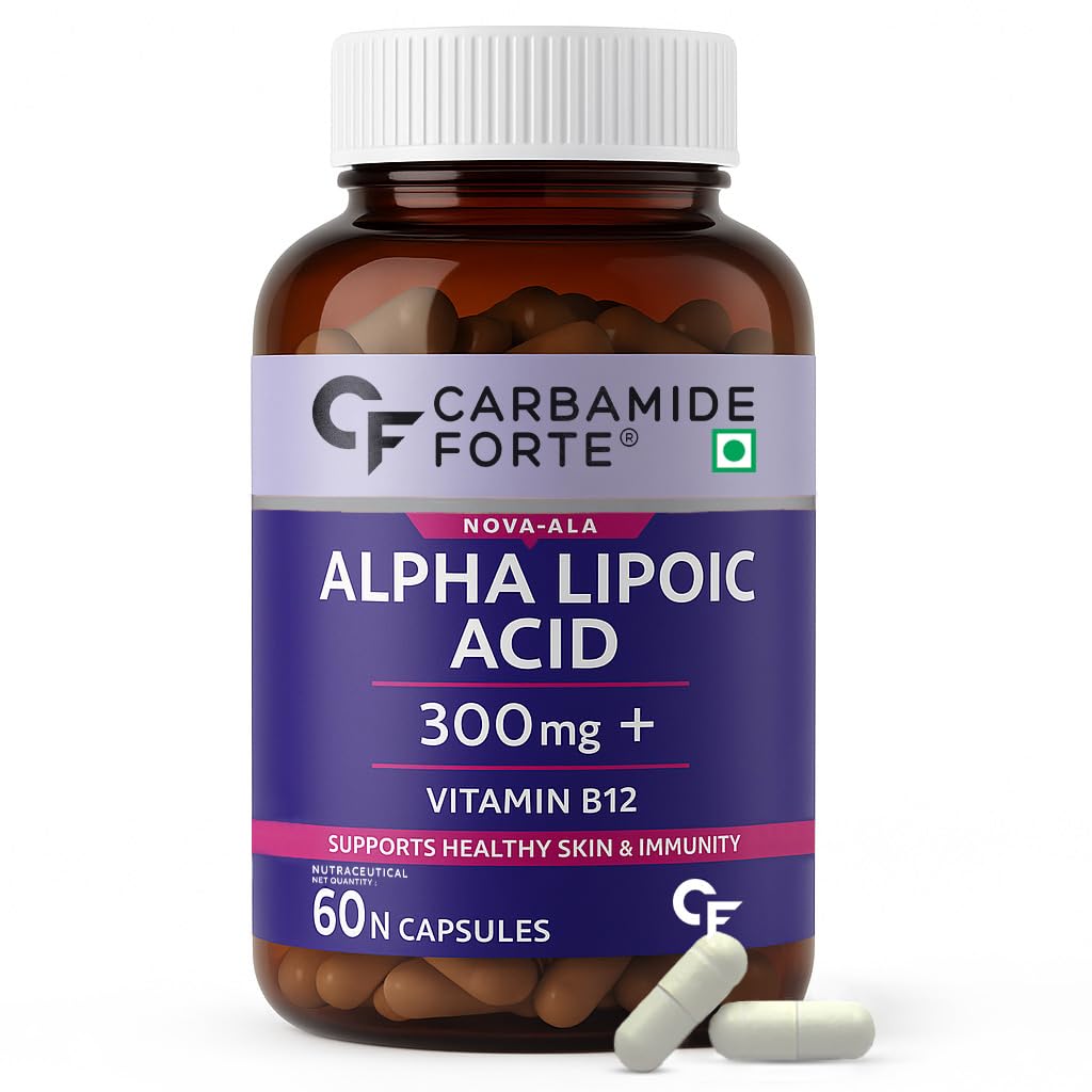 Carbamide Forte Alpha Lipoic Acid 300mg ALA Capsules with Vitamin B12 for Energy & Immunity 60 Veg Capsules