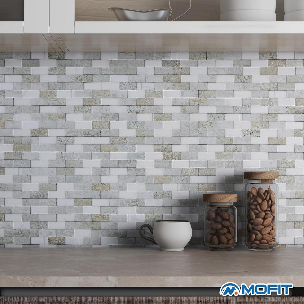 M MOFIT Tile Stickers for Kitchens and Bathrooms Waterproof Mosaic Subway Tile Wall Panels 5 Marble-Look - (Light Gray, Panels)
