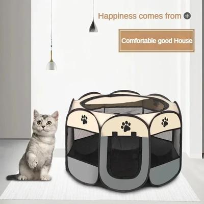 Winter Pet Tent Octagonal Cage Collapsible Cat Kennel Large Indoor Outdoor Four Seasons Cat Bed Birthing Nest Portable Playpen
