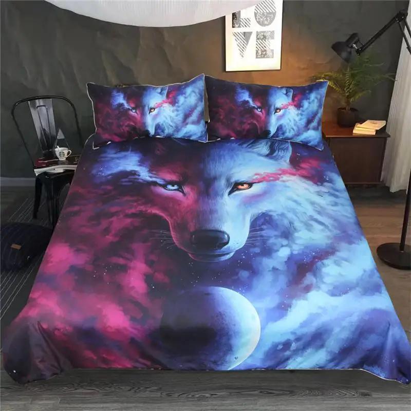 

Stary Weping Wolf Beding Set King Soft Duvet Cover Sets Animals Bedspreads for Children Kids Soft Comfortable Bed Linens Microfiber Fabric 100*200cm Single