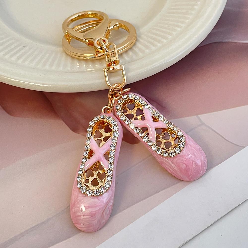 4 Color Enamel Ballerina Shoes KeyChain Rhinestone Crystal Car Key Ring Women's Handbag Pendant Souvenir Gift
