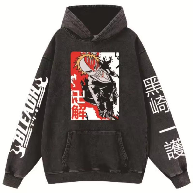 

Hot Anime BLEACH Kurosaki Ichigo Graphic Washed Hooded Men Women Cotton Hoodies Vintage Casual Streetwear Harajuku Sweatshirt 3XL