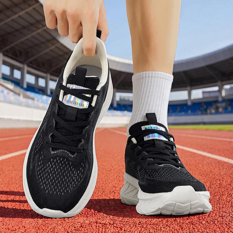 Unisex Black White Running Sneakers | Size 35-45 Breathable Casual Sports Shoes, Lightweight Cushioned Walkers for Men Women
