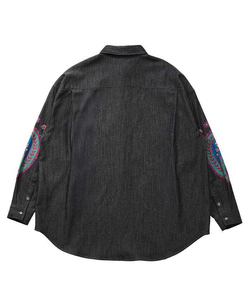 A NOTHING Paisley Prt. Denim Pleats Shirt (Black)