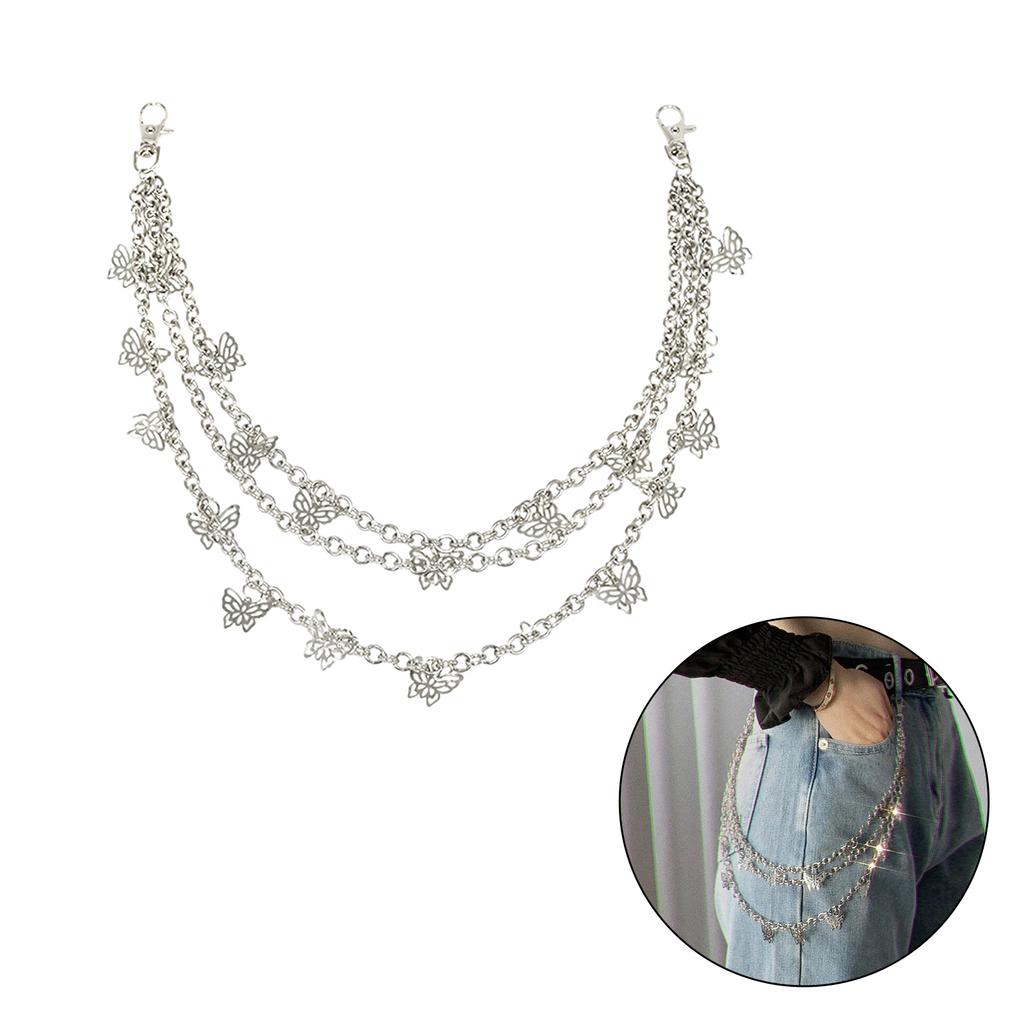 Hollow out Butterfly Shape Pendant Pant Chains Women Three Layer Street Trousers Hiphop Waist Chain Belt for Jeans