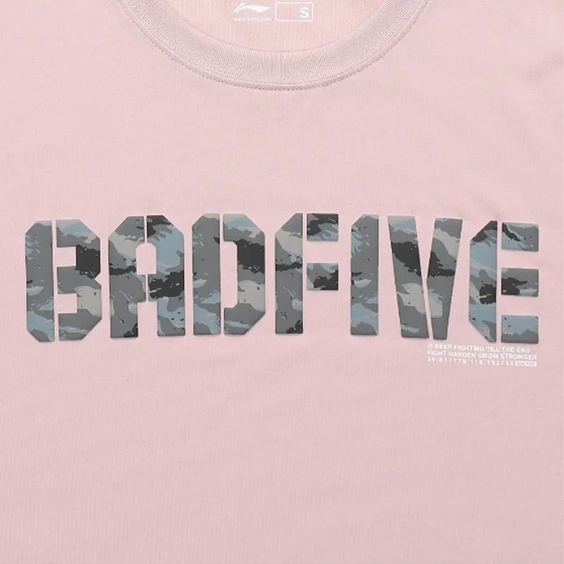 Li Ning Letter Print Fashion Round Neck Pullover Short Sleeve Comfortable Versatile Tie Waist Five Point Pants Casual Sports Suit AHSP077-5+AKST543-3