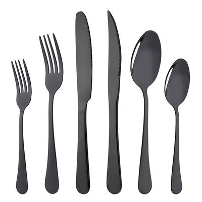 6Pcs Western Black Dinnerware Cutlery Set Silverware Set Stainless Steel Flatware Steak Knife Dessert Fork Spoon Tableware Set