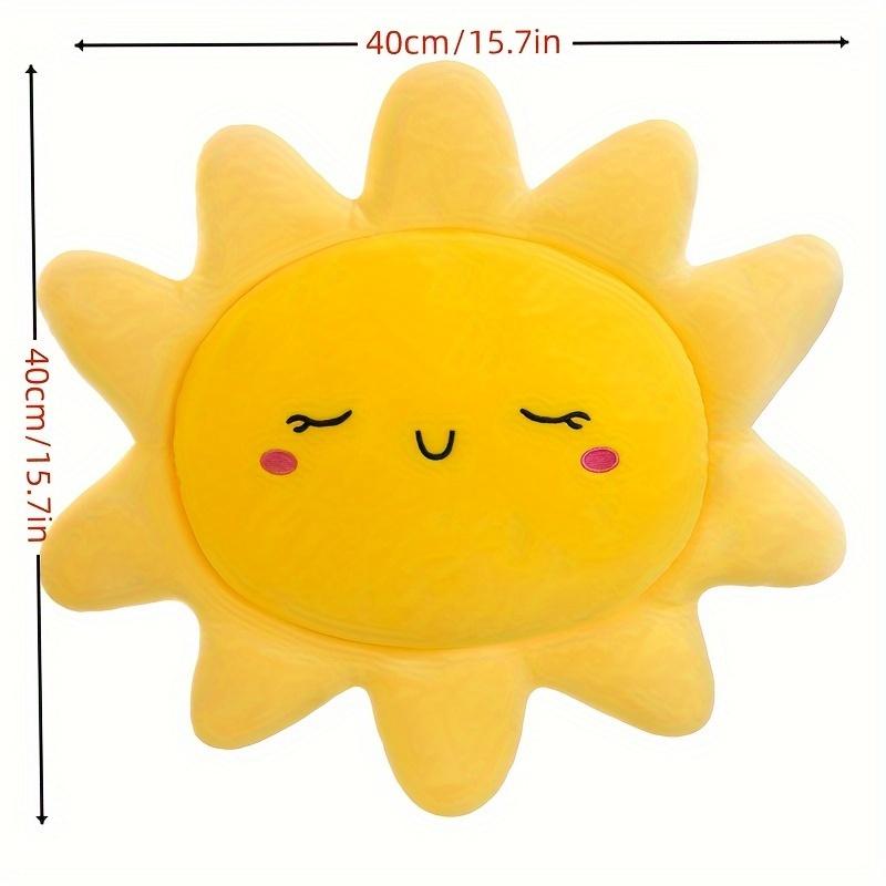Cute Sun Plush Pillow Soft Yellow Cartoon Style Decorative Cushion for Youngsters' Room, Portable Polyester Throw Pillow with Delightful Design