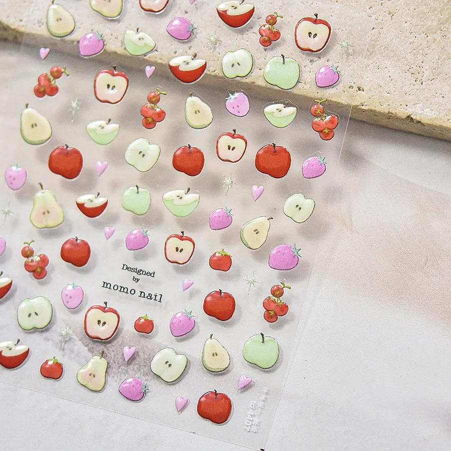5D Jelly Tomato Nail Art Sticker Romantic Bowknot Twinkling Star Fun Fruit-Themed Self Adhesive Decoration Manicure Decal DIY