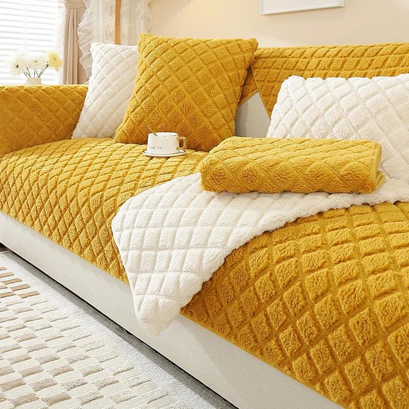 

Wheat Ears Shape Sofa Cover Plush Thick Warm Universal Corner Sofas Towel Nonslip Soft Couch Cushion Living Room Solid Winter 70x70cm 1pcs жёлтый